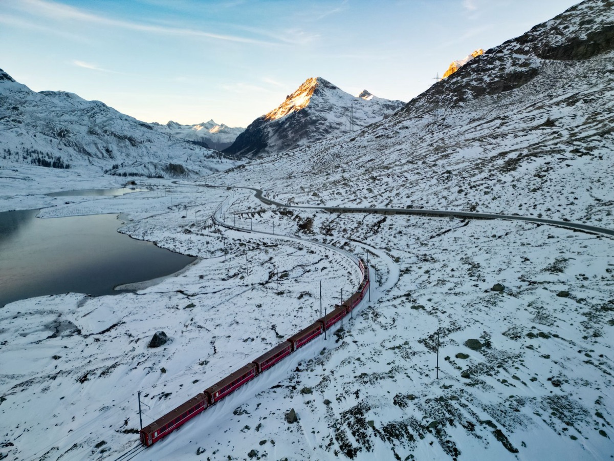 Alpine mountain train window view