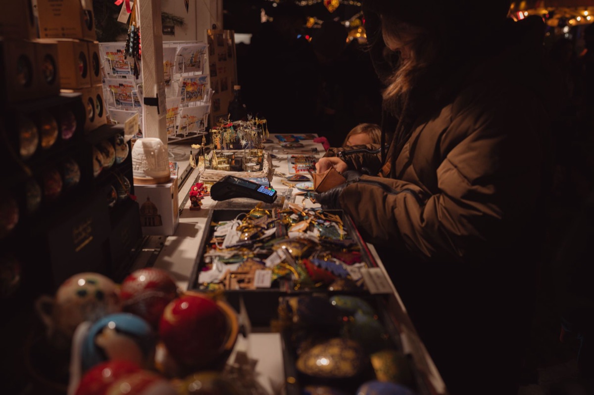 Alpine village market stall with fresh produce and local goods