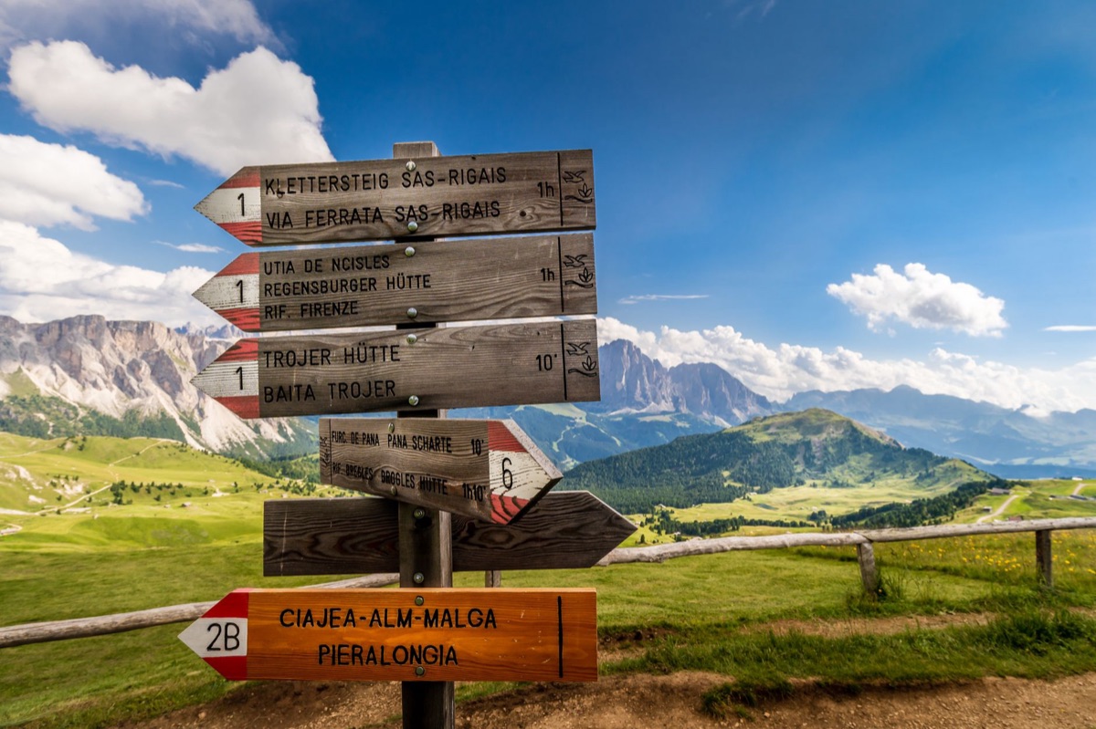 Alpine hiking trail with markers