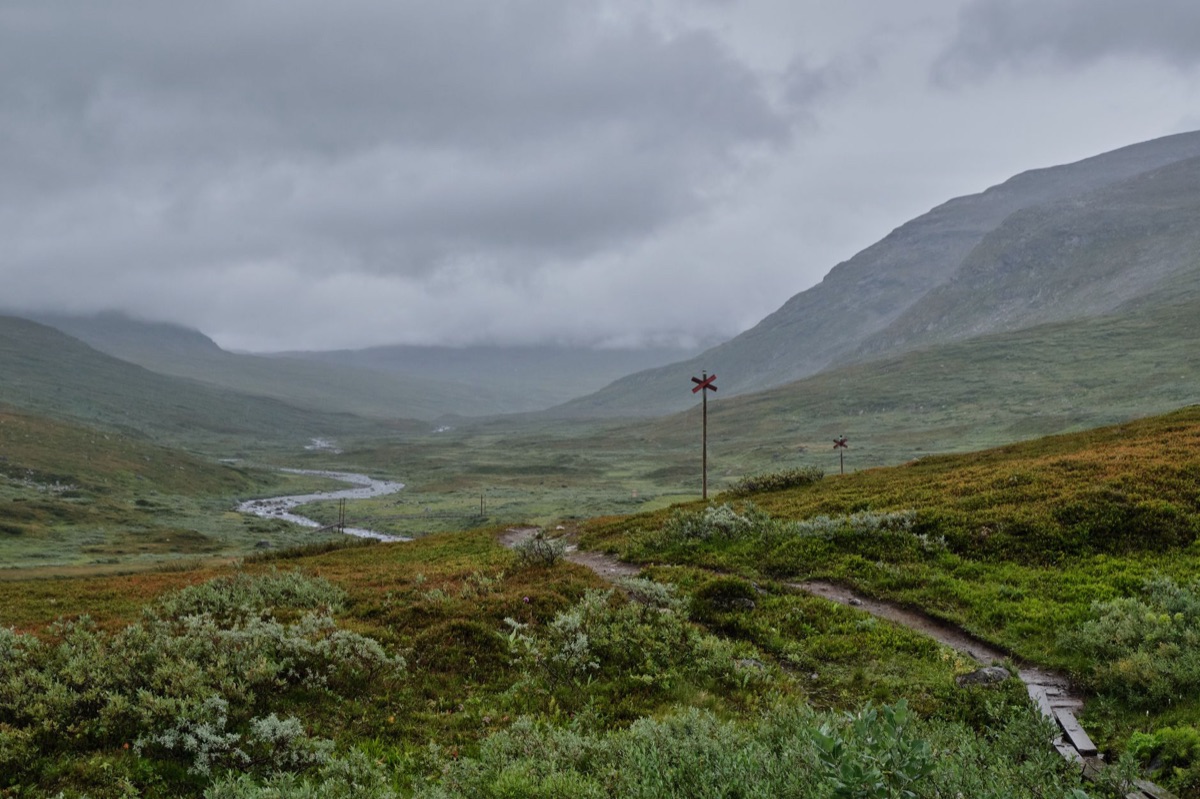 alpine hiking trail with markers