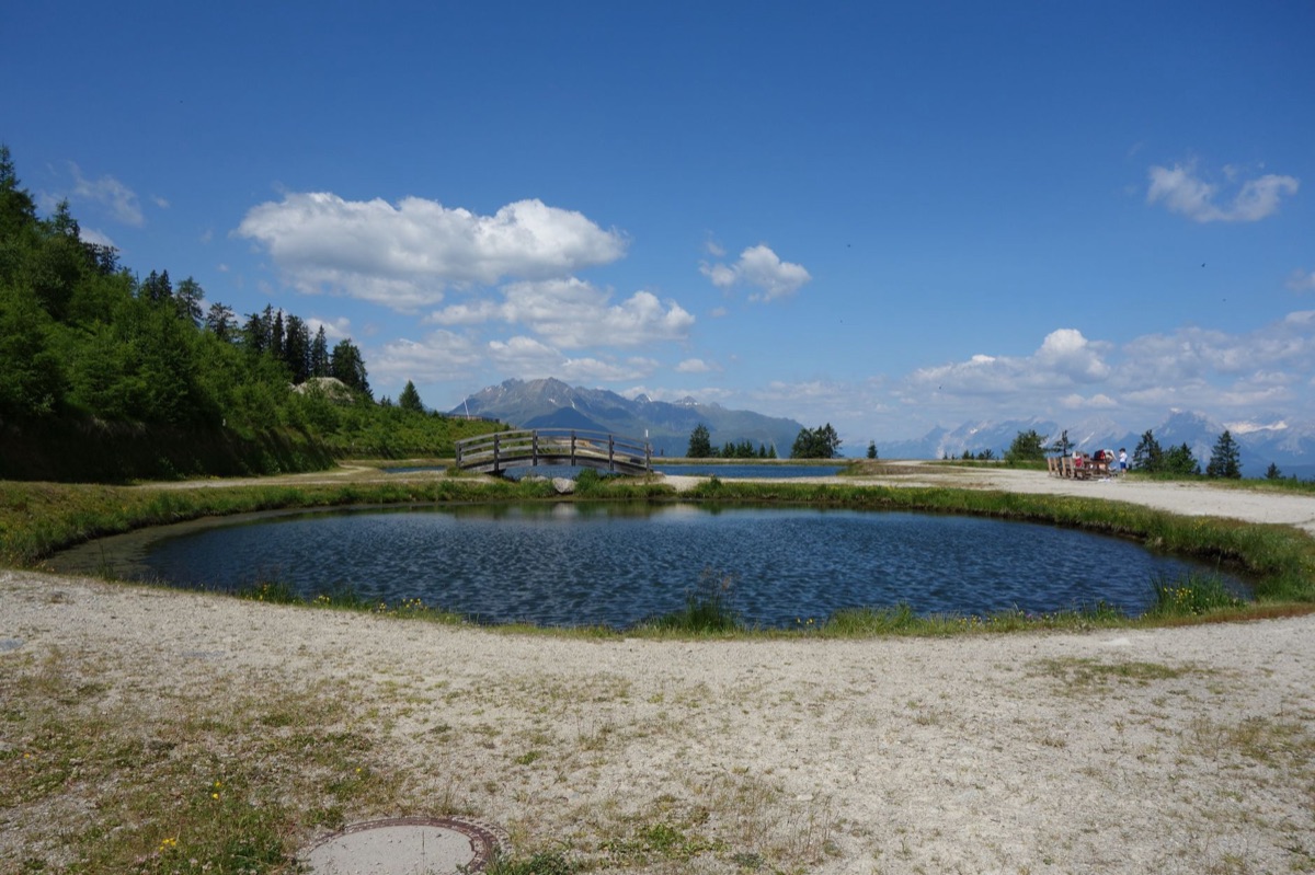 Ponte di legno su un lago alpino