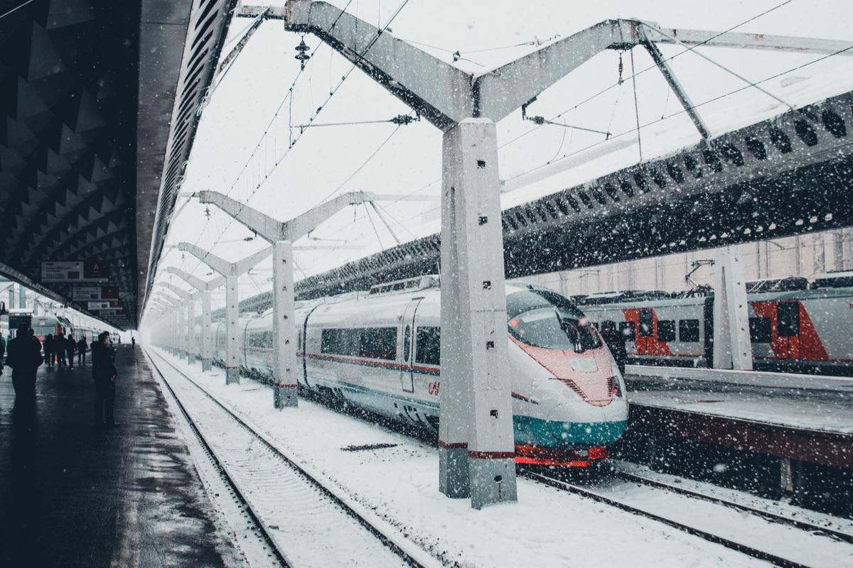 Alpines railway track with snow