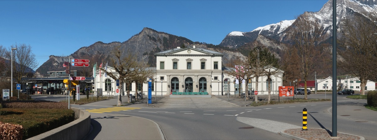 Alpine train station with snow