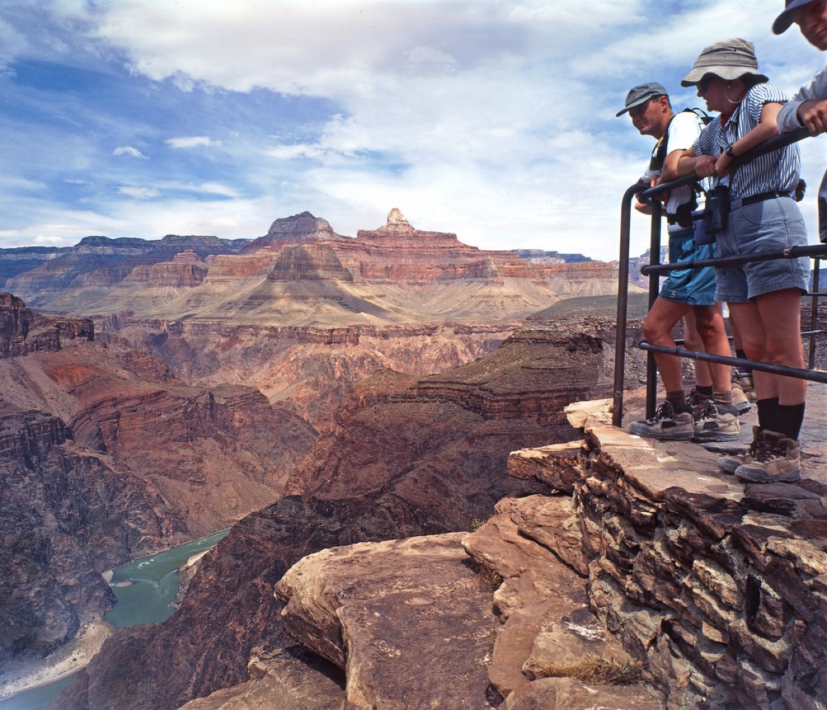 Hiker with backpack on mountain
